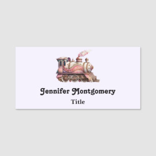 Pink Train Engine Vintage Steampunk Style Name Tag