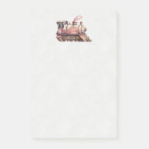 Pink Train Engine Vintage Steampunk Style Post-it Notes
