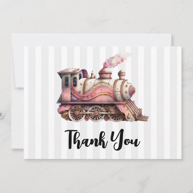 Pink Train Engine Vintage Steampunk Thank You (Front)