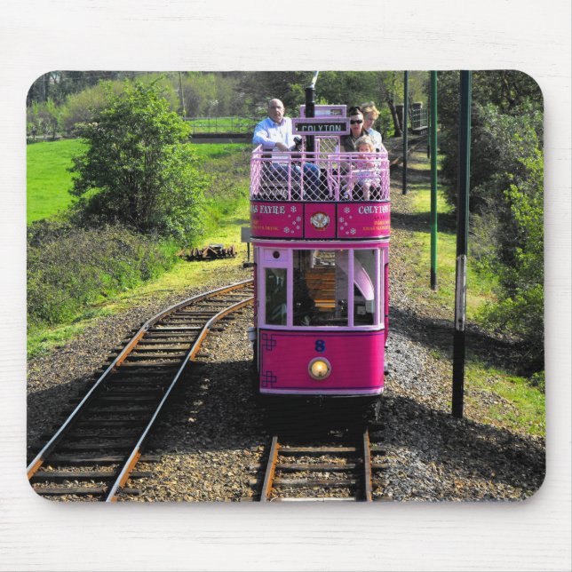 Pink tram at passing place mouse pad (Front)