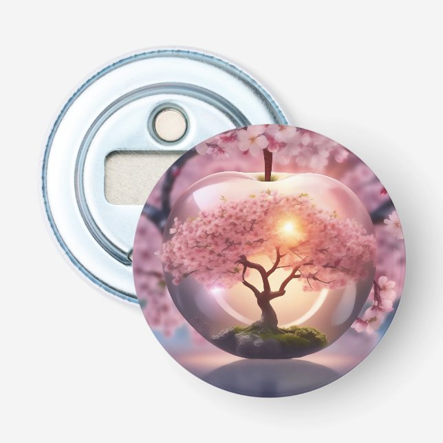 Pink Translucent Apple With Apple Tree Scene, Bottle Opener (Front)