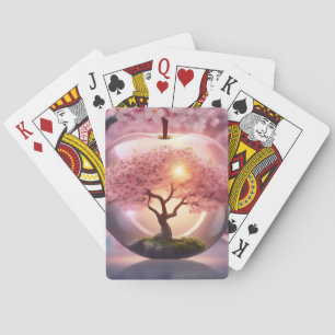 Pink Translucent Apple With Apple Tree Scene, Playing Cards