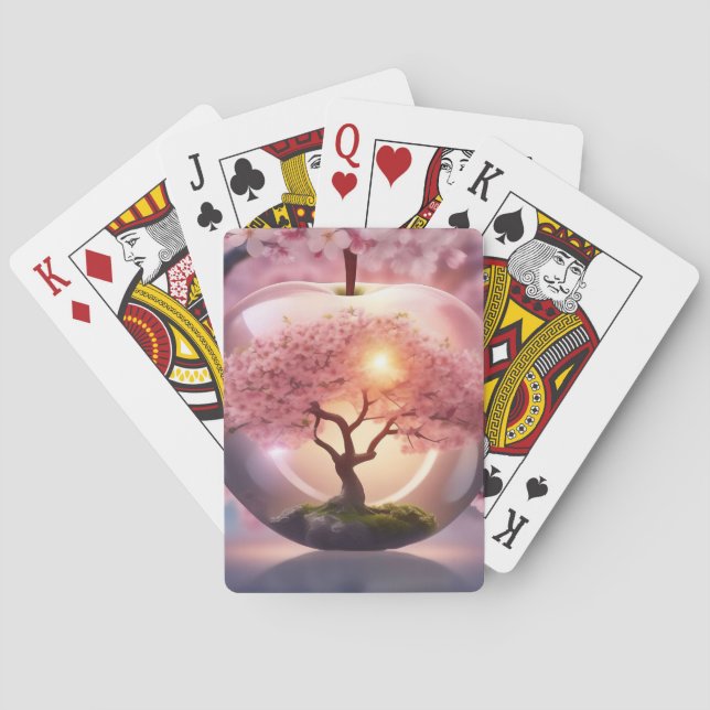 Pink Translucent Apple With Apple Tree Scene, Playing Cards (Back)