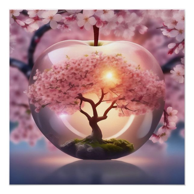 Pink Translucent Apple With Apple Tree Scene, Poster (Front)