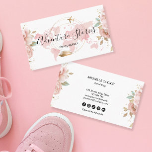 Pink Travel Agency Travel Blog Blue World Map  Business Card