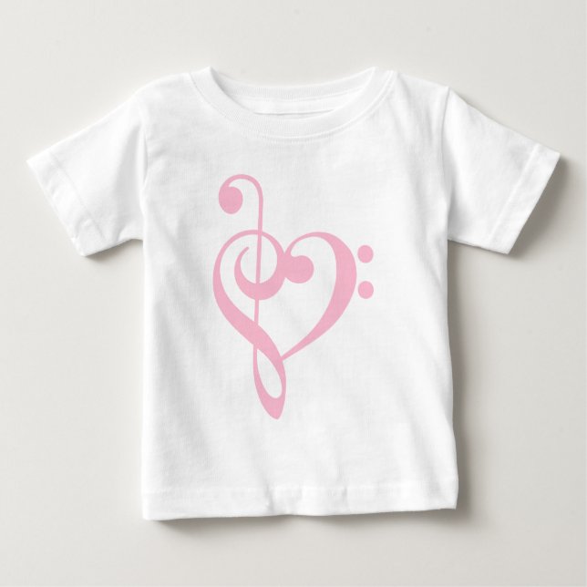 Pink Treble Clef & Bass Clef Heart Baby T-Shirt (Front)
