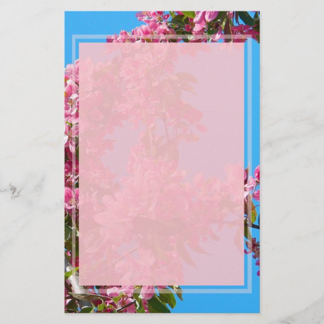 Pink Tree Blossom and Blue Sky Stationery (Front)