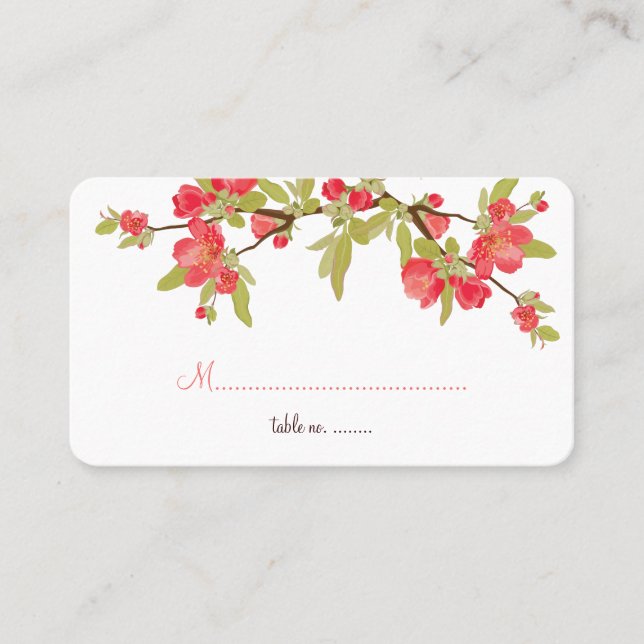 Pink Tree Blossom Table Place Cards (Front)