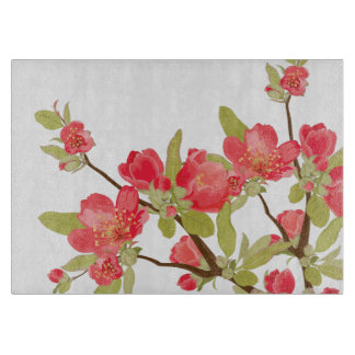 Pink Tree Blossoms Glass Cutting Board