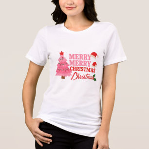 Pink Tree & Bold Merry #christmastree #xmas Tri-Blend Shirt