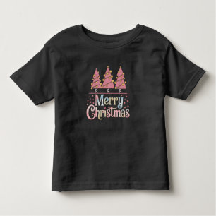 Pink Tree Christmas Holiday Winter Girl  Toddler T-Shirt