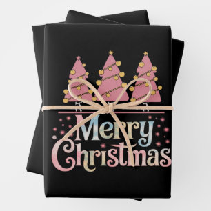 Pink Tree Christmas Holiday Winter Girl Wrapping Paper Sheet
