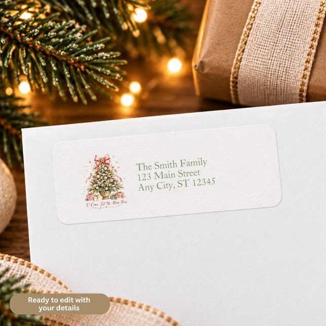 Pink Tree Christmas Religious Return Address (Creator Uploaded)