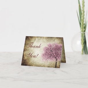 Pink Tree Folded  Wedding Thank You Card