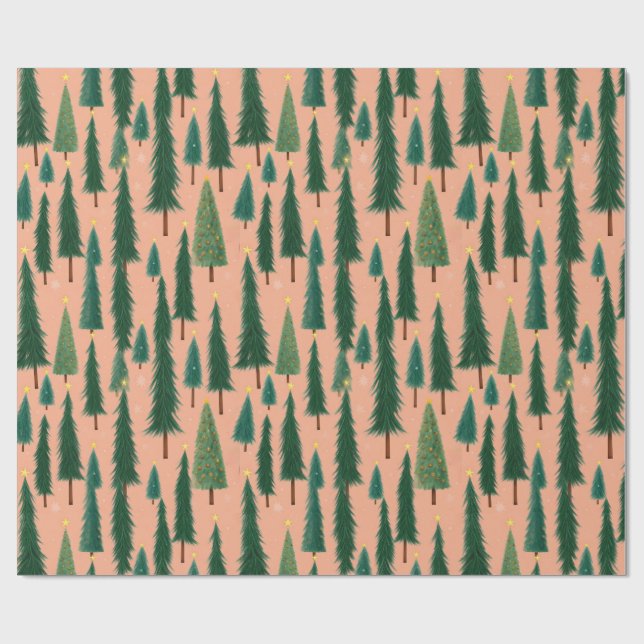 Pink Tree Gift Wrap, Modern Holiday Wrapping Paper (Flat)