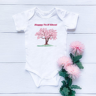 Pink Tree Jewish Happy Tu B'shvat / Bishvat Baby Bodysuit