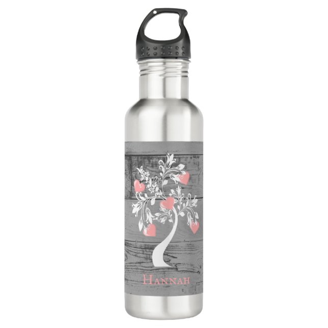 Pink Tree of Hearts Personalised 710 Ml Water Bottle (Front)