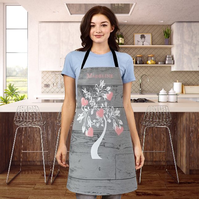 Pink Tree of Hearts Personalised Apron (Pink Tree of Hearts Personalized Apron)