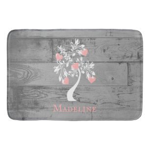 Pink Tree of Hearts Personalised Bath Mat