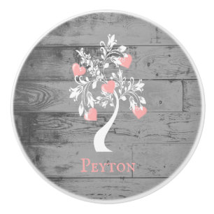 Pink Tree of Hearts Personalised Ceramic Knob