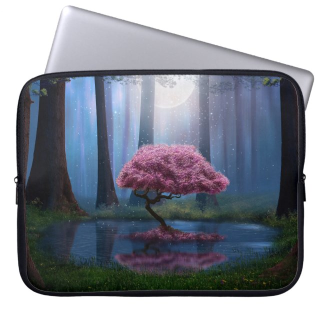 Pink Tree Pond Forest Photomanipulation Laptop Sleeve (Front)