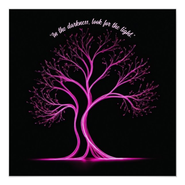 Pink Tree-Shaped Light Painting on Black  Poster (Front)