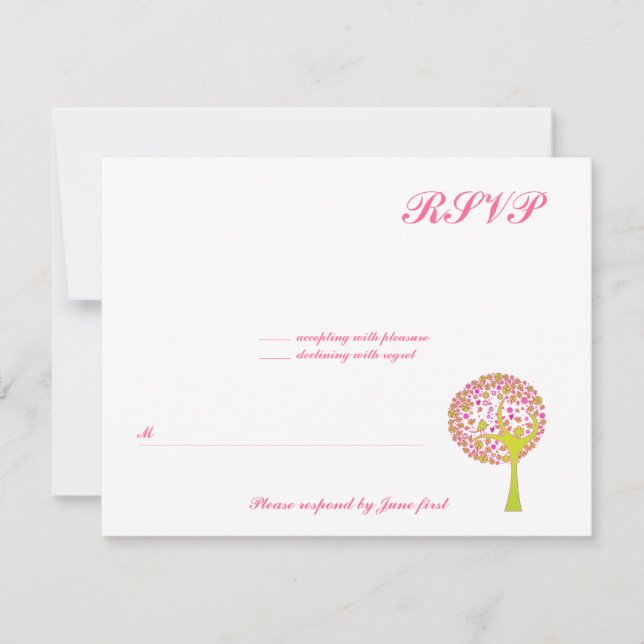 Pink Tree Wedding Bat Mitzvah Sweet 16 RSVP (Front)