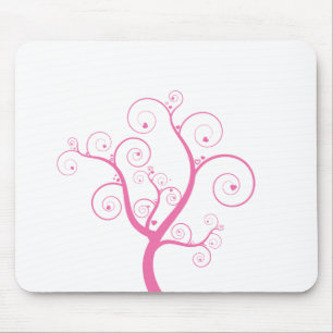 Pink tree with hearts mouse pad