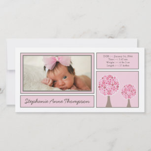Pink Trees Baby Girl Birth Announcement PhotoCard