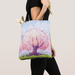 Pink Trees Illustration Tote Bag