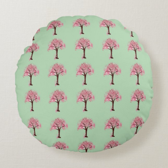 Pink Trees Pattern Round Cushion (Front)