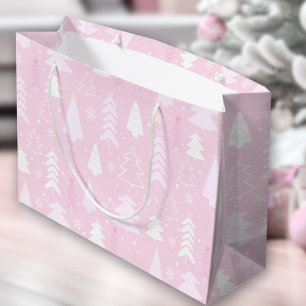 Pink Trees Winter Christmas Large Gift Bag