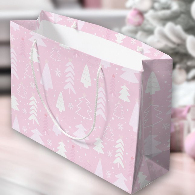 Pink Trees Winter Christmas Large Gift Bag (Pink Trees Winter Christmas Large Gift Bag)