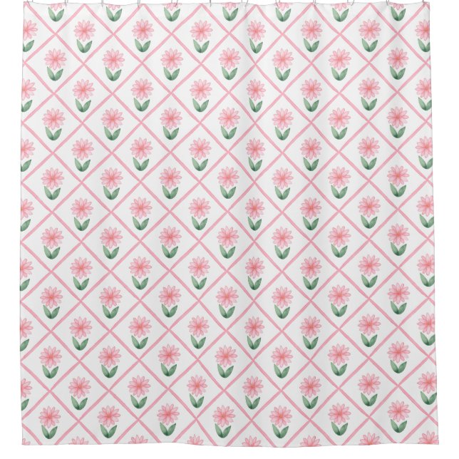 Pink trellis floral grandmillenial classic pretty shower curtain (Front)