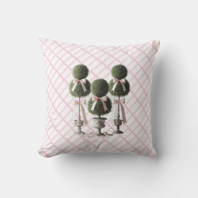 Pink Trellis Topiary Throw Pillow (Front)