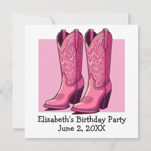 Pink Trendy Cowgirl Boots Girl Birthday Party Invitation