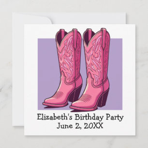 Pink Trendy Cowgirl Boots Girl Birthday Party Invitation