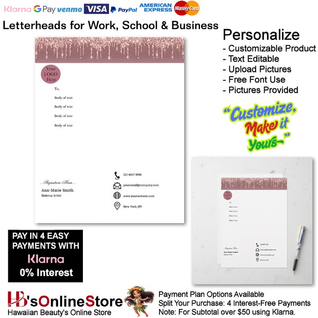 Pink Trendy Drip Sparkle Glitter Business Custom Letterhead (Pink Trendy Drip Sparkle Glitter Business Letterhead.)