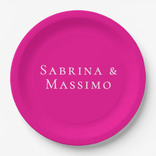Pink Trendy Modern Minimalist Your Name Paper Plate
