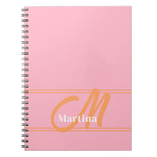 Pink Trendy Modern Monogram Initial Notebook