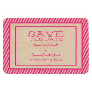 Pink Trendy Stripes Save the Date Magnet