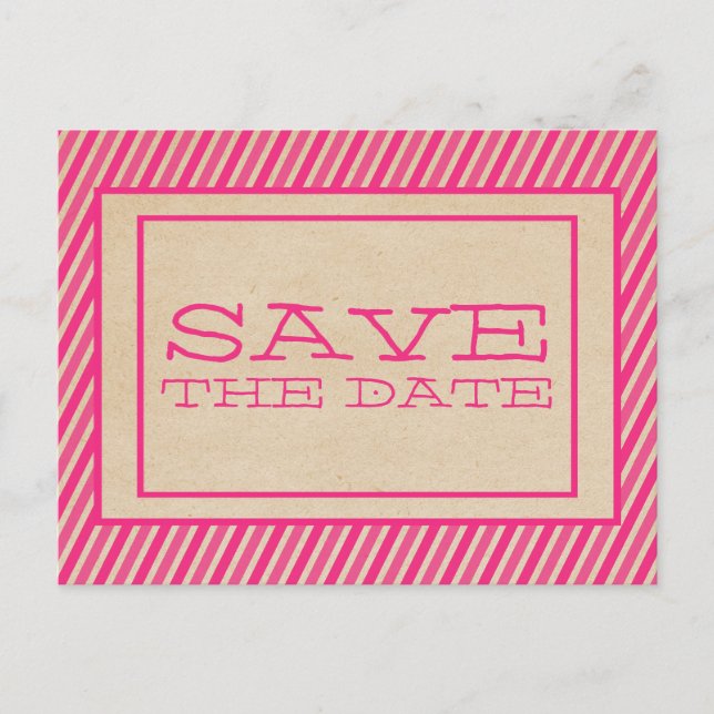 Pink Trendy Stripes Save the Date Postcard (Front)