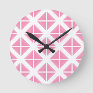Pink Trendy Triangle Pattern Round Clock