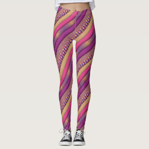 Pink Tribal Stripes Geometric Pattern Bold Ethnic Leggings