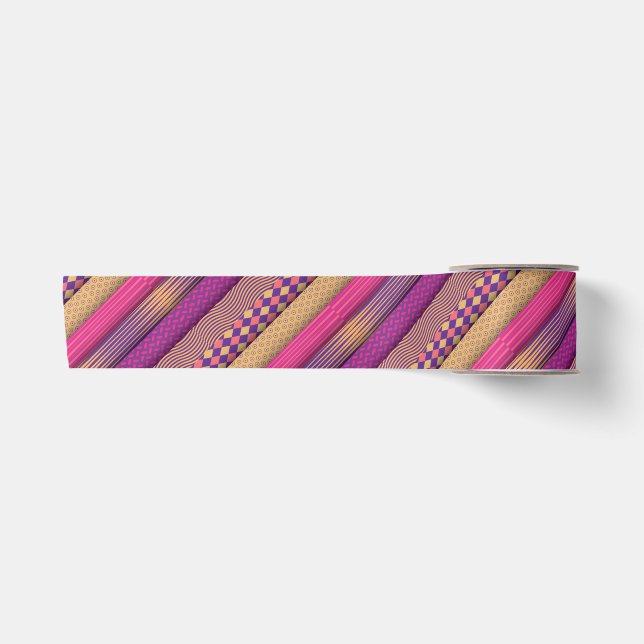 Pink Tribal Stripes Geometric Pattern  Bold Ethnic Satin Ribbon (Front)