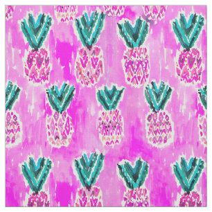 Pink Tribal Watercolor Pineapple Pattern Fabric