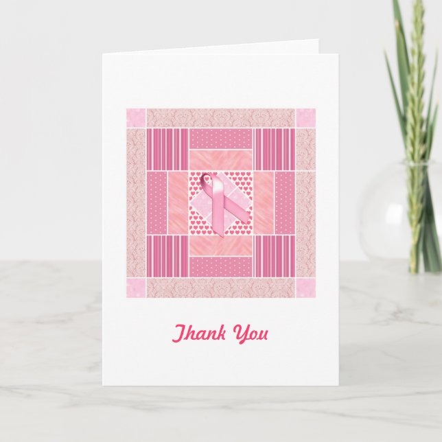 Pink Tribute to Breast Cancer Survivors Quilt Thank You Card (Front)