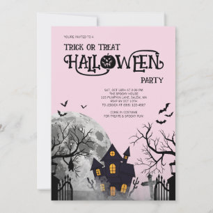 Pink Trick or Treat Kids Halloween Costume Party Invitation