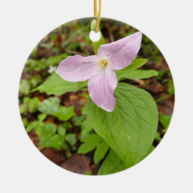 Pink Trillium Flower Ceramic Tree Decoration (Front)