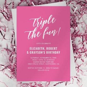 Pink Triple the Fun Birthday Invitation